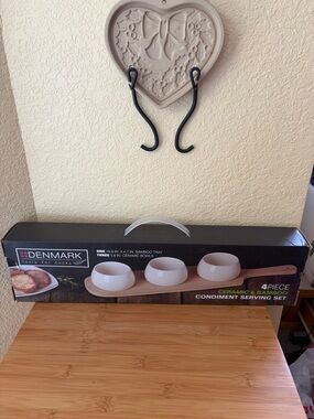Denmark 4-Piece Ceramic & Bamboo Condiment Serving Set - White Bowls